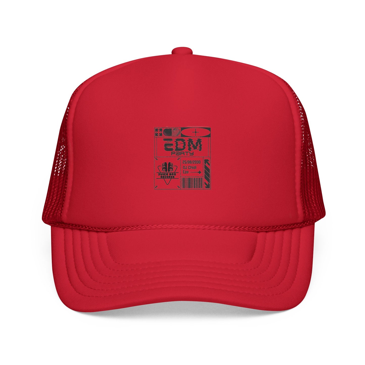 Red Trucker Hat with Retro Comic Patch Design