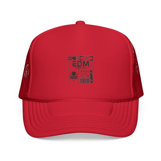 Red Trucker Hat with Retro Comic Patch Design