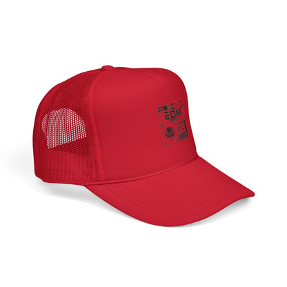 Red Trucker Hat with Retro Comic Patch Design