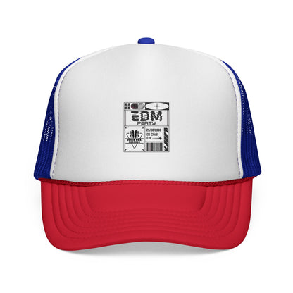 Red Trucker Hat with Retro Comic Patch Design