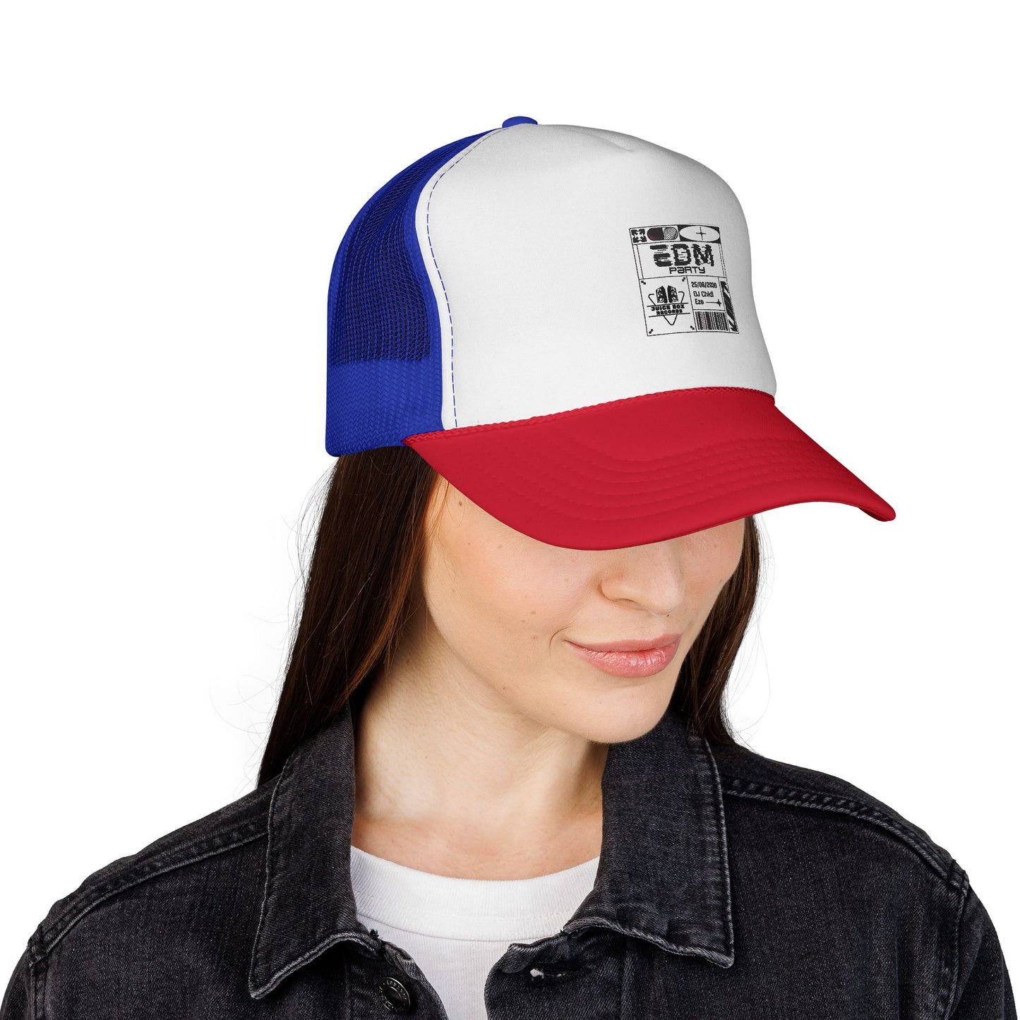 Red Trucker Hat with Retro Comic Patch Design