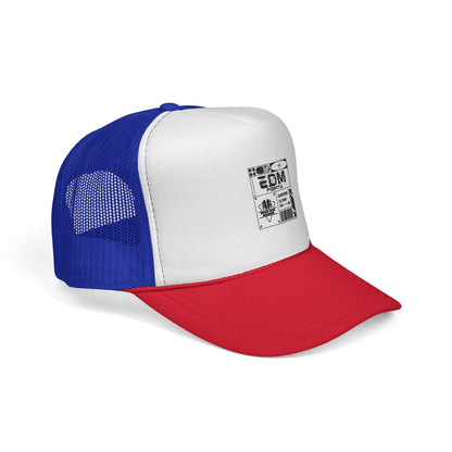 Red Trucker Hat with Retro Comic Patch Design